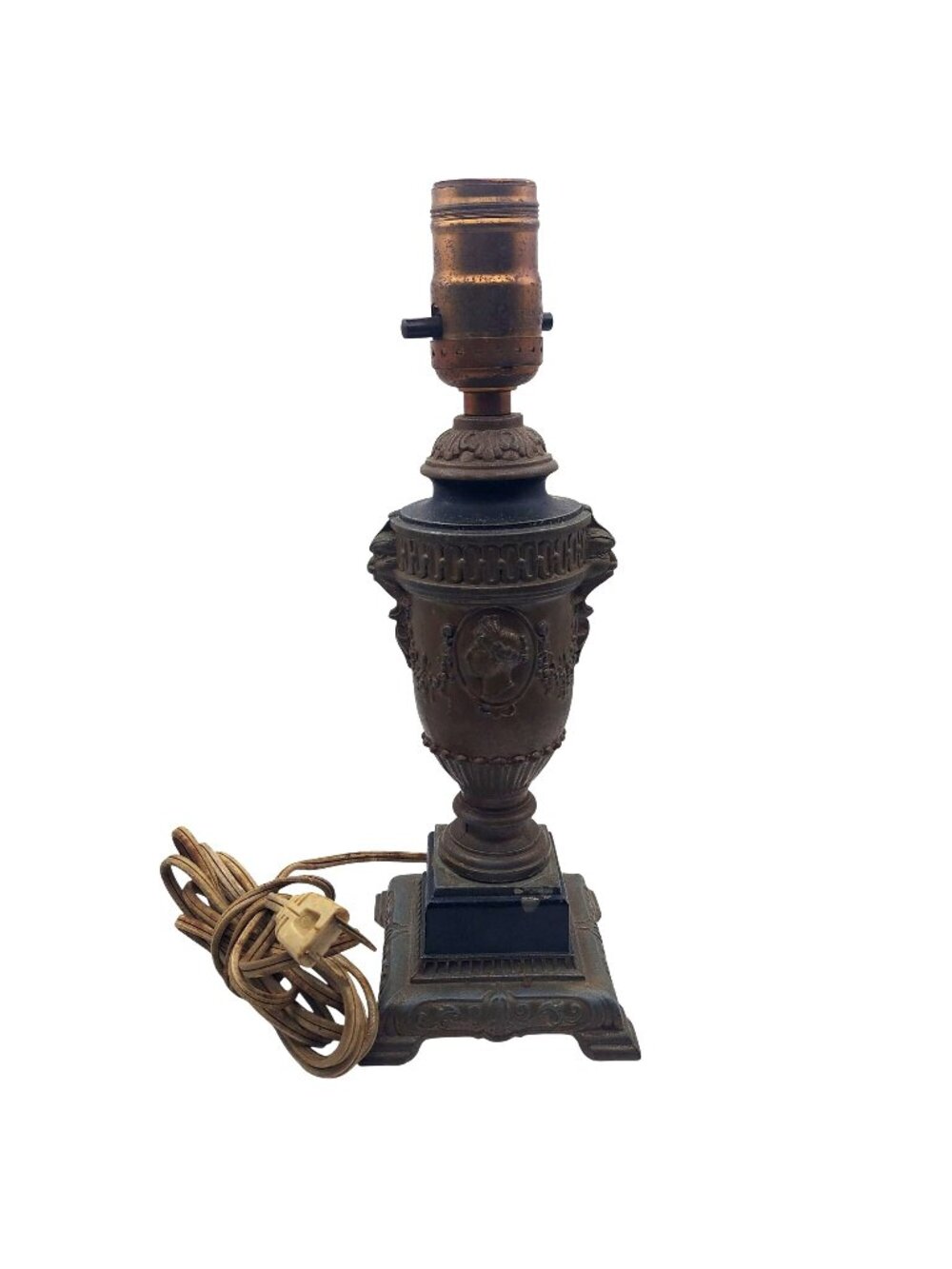 Metal Urn Trophy Table Lamp Neoclassical Cameo Relief Medallion Bronze Tone Vtg